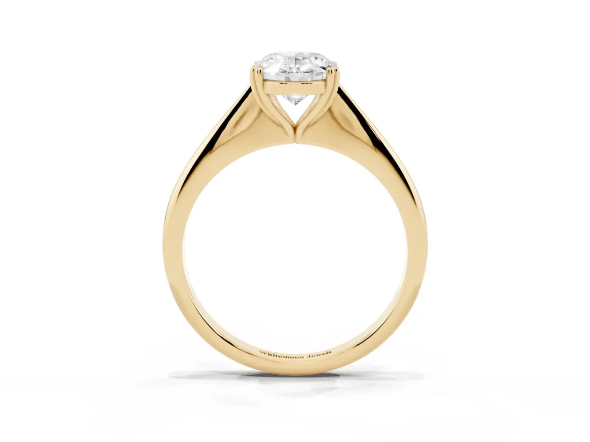 Oval Cut Solitaire Diamond Ring with Six-Prong Setting and Classic Band Yellow gold