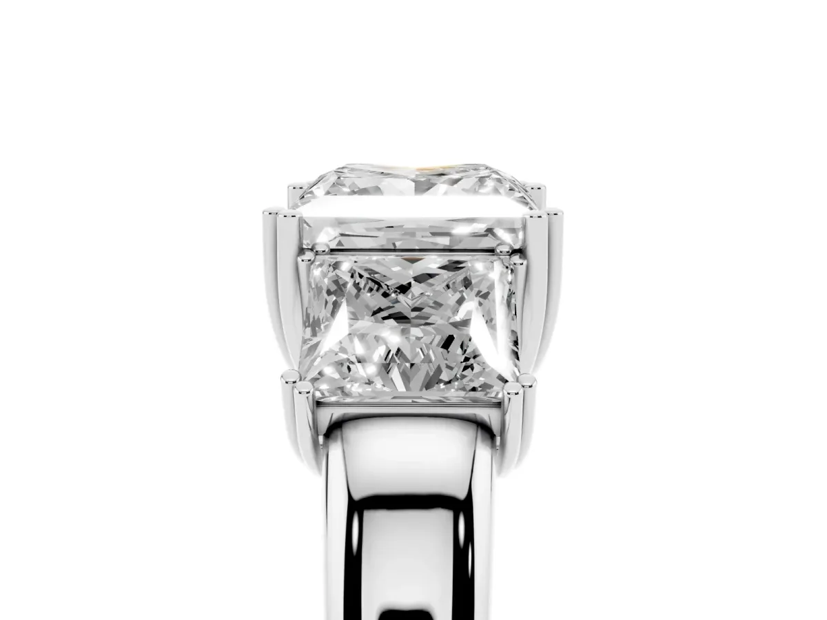 Three-Stone Princess Cut Cut Diamond Ring with Channel Set Band and Four-Prong Setting Silver