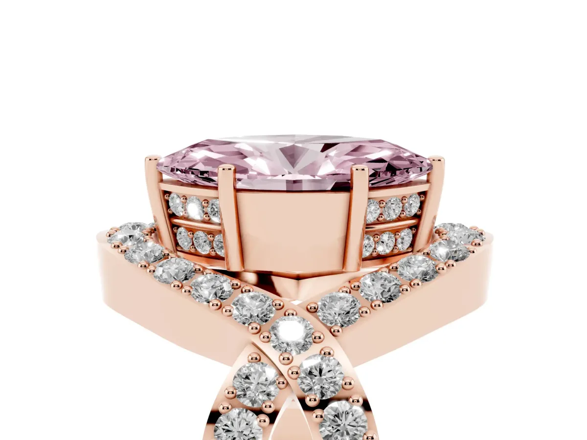 Fancy Pink Marquise Cut Solitaire Twist Band Pavé Diamond Engagement Ring Rose gold