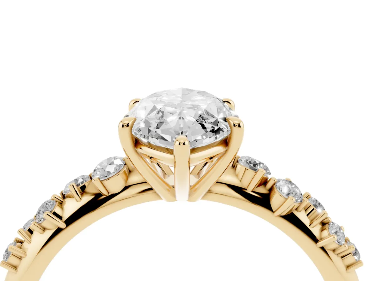 Marquise Cut Diamond Cluster Side Stone Solitaire Ring with Prong Setting Yellow gold