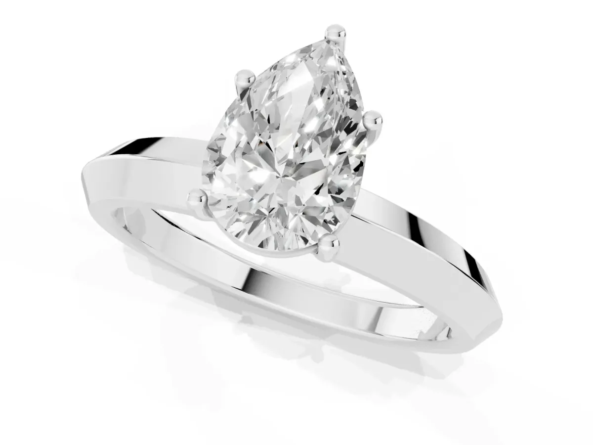 Pear Cut Cut Solitaire Engagement Ring with Flat Band and Four-Prong Setting Platinum