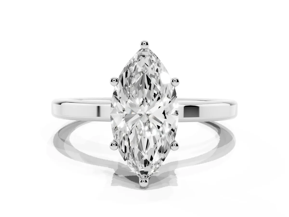 Marquise Cut Cut Solitaire Engagement Ring with Four-Prong Setting on a Classic Band Silver