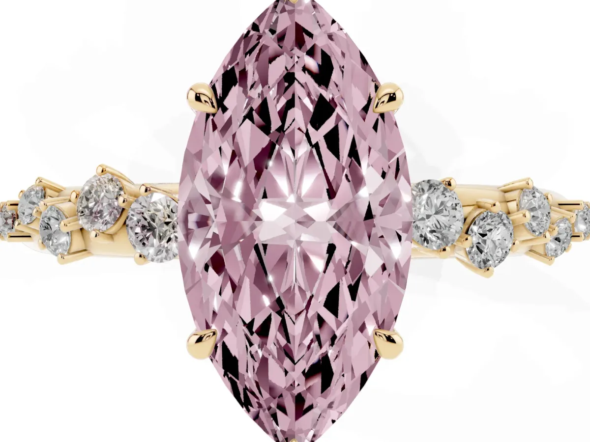 Fancy Pink Marquise Cut Diamond Cluster Prong-Set Solitaire Ring Yellow gold