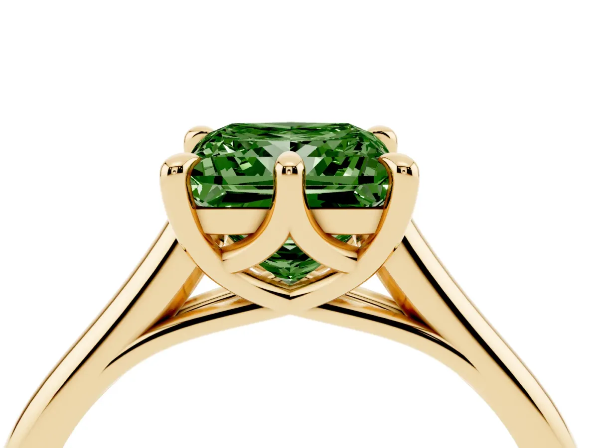 Fancy Green Princess Cut Solitaire Engagement Ring with Six-Prong Setting and Classic Band Yellow gold