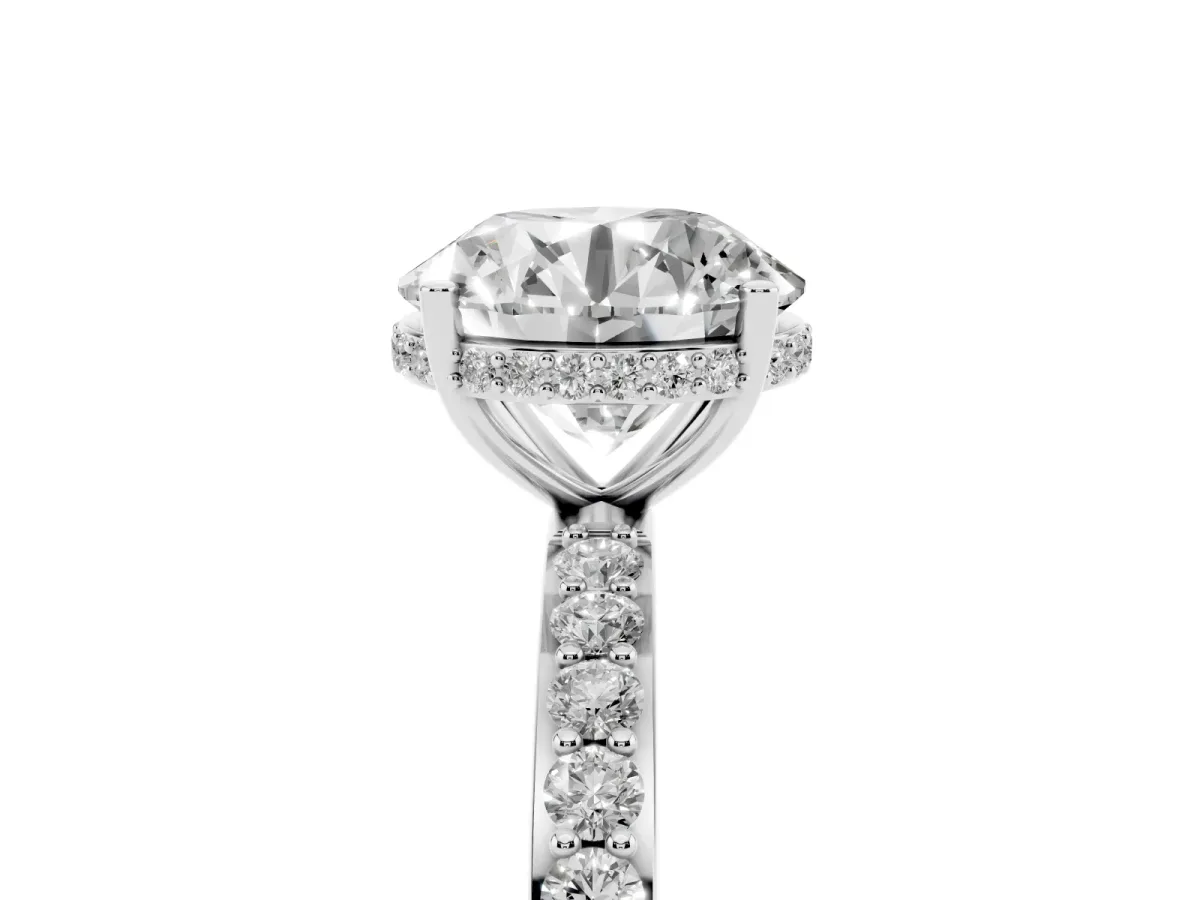 Round Cut Diamond Solitaire Ring with Pavé Band and Hidden Halo Platinum