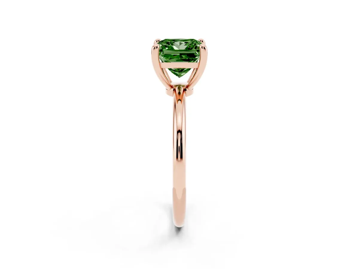 Fancy Green Princess Cut Solitaire Diamond Ring with 4-Prong Setting on a Classic Band Rose gold