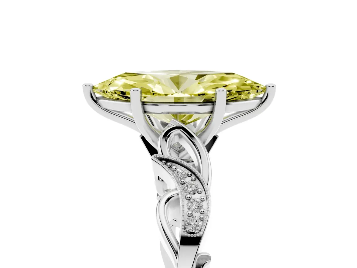 Fancy Yellow Marquise Cut Solitaire Vine Band with Milgrain Prong Setting Silver