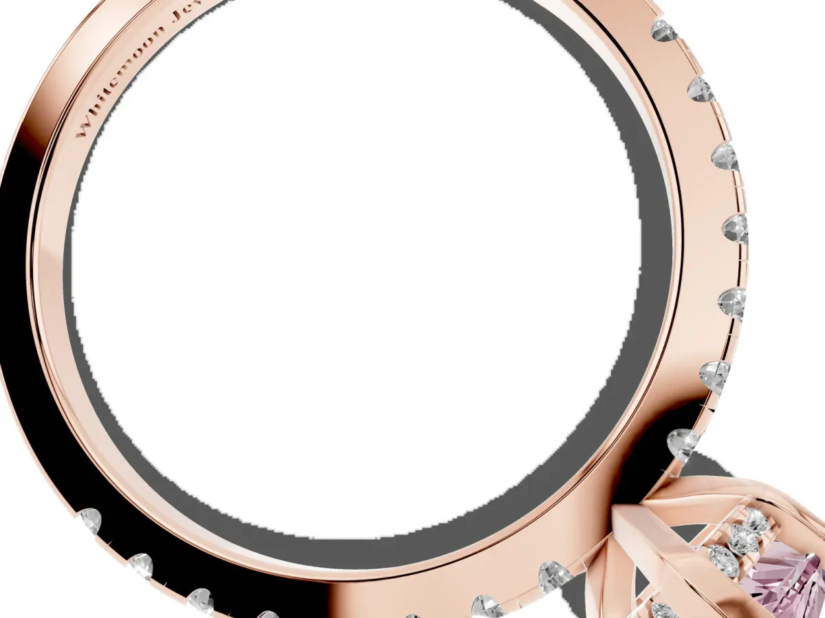 Fancy Pink Marquise Cut Diamond Solitaire Ring with Round Pavé Band and Four-Prong Setting Rose gold