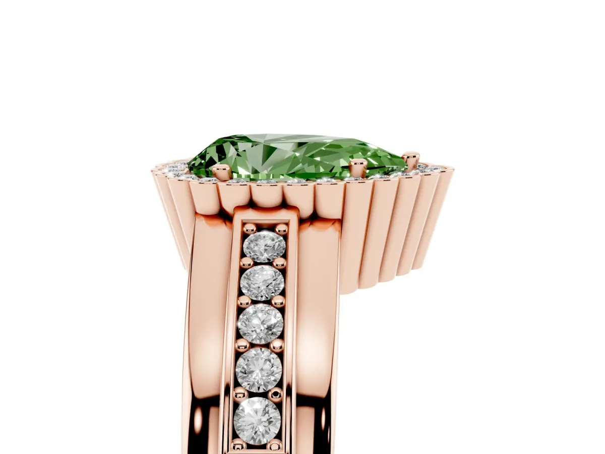 Fancy Green Pear Cut Cut Halo Pave Band Four-Prong Ring Rose gold