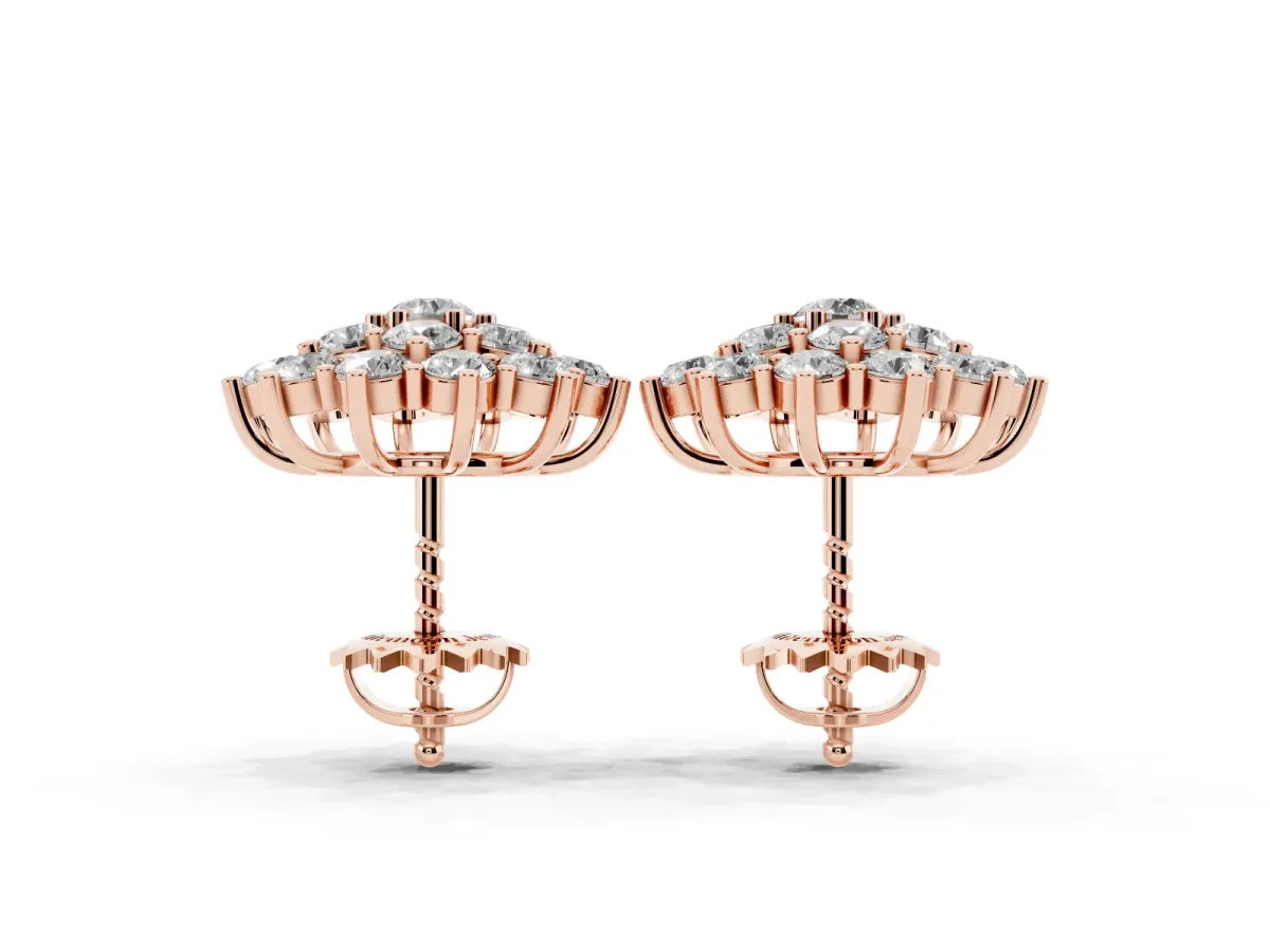 Cluster Diamond Round Stud Earrings with Basket Setting Rose gold