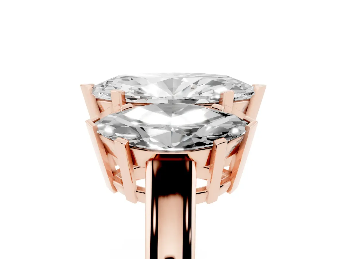 Three-Stone Marquise Cut Cut Diamond Ring with Channel Set Band and Four-Prong Setting Rose gold