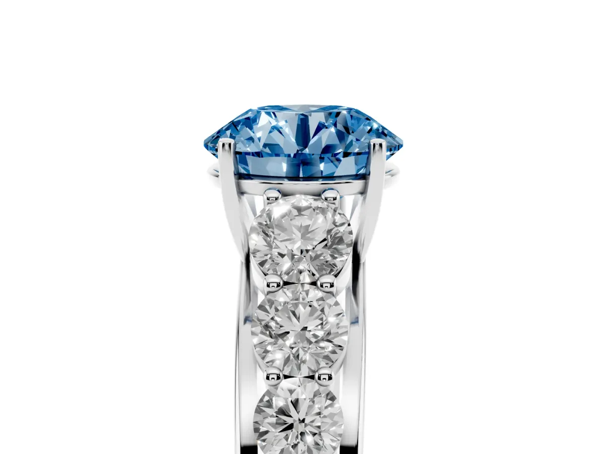 Fancy Blue Round Cut Brilliant Diamond Pavé Band with Six-Prong Setting Silver