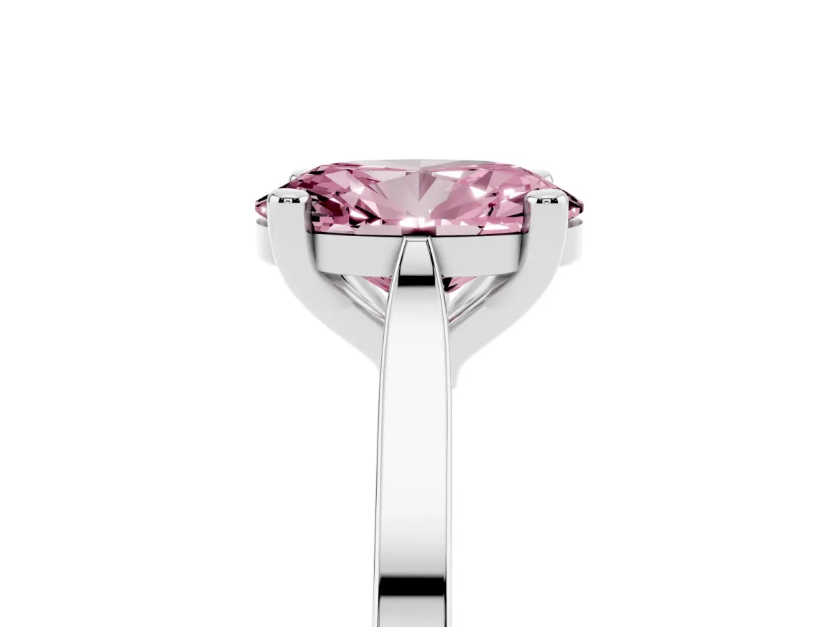 Fancy Pink Oval Cut Solitaire Diamond Ring with Four-Prong Setting and Tapered Band Platinum