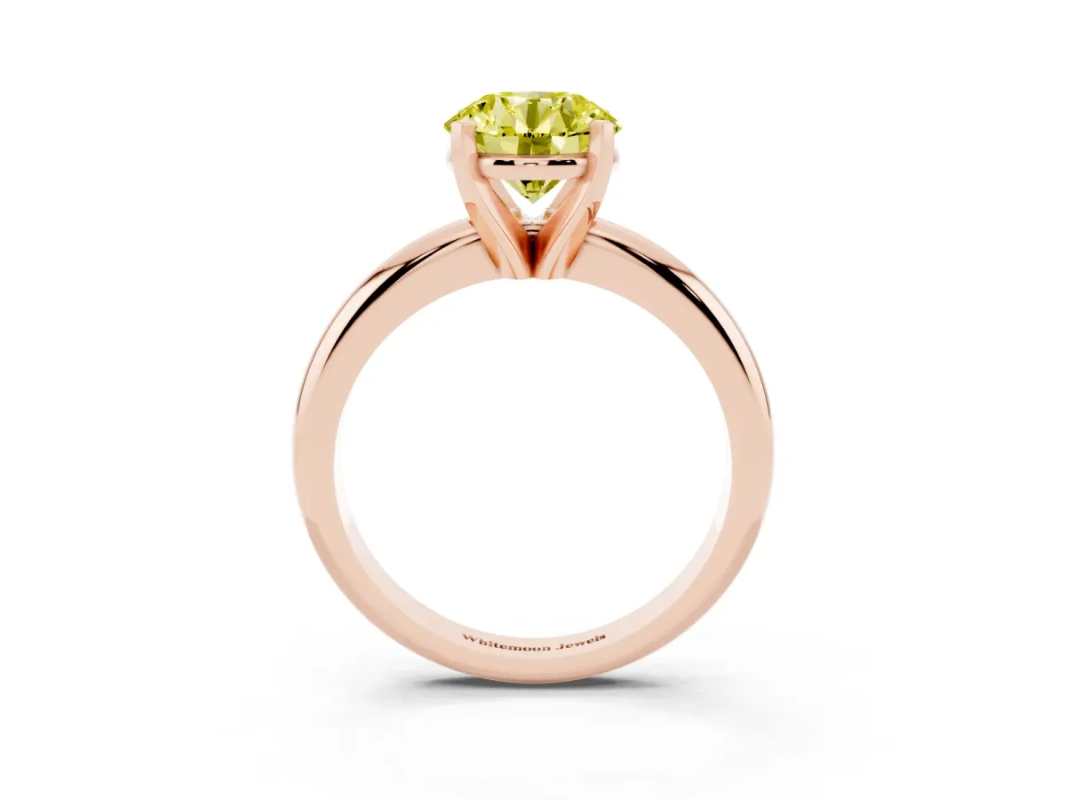 Fancy Yellow Round Cut Diamond Solitaire Engagement Ring with Round Band and Four-Prong Setting Rose gold