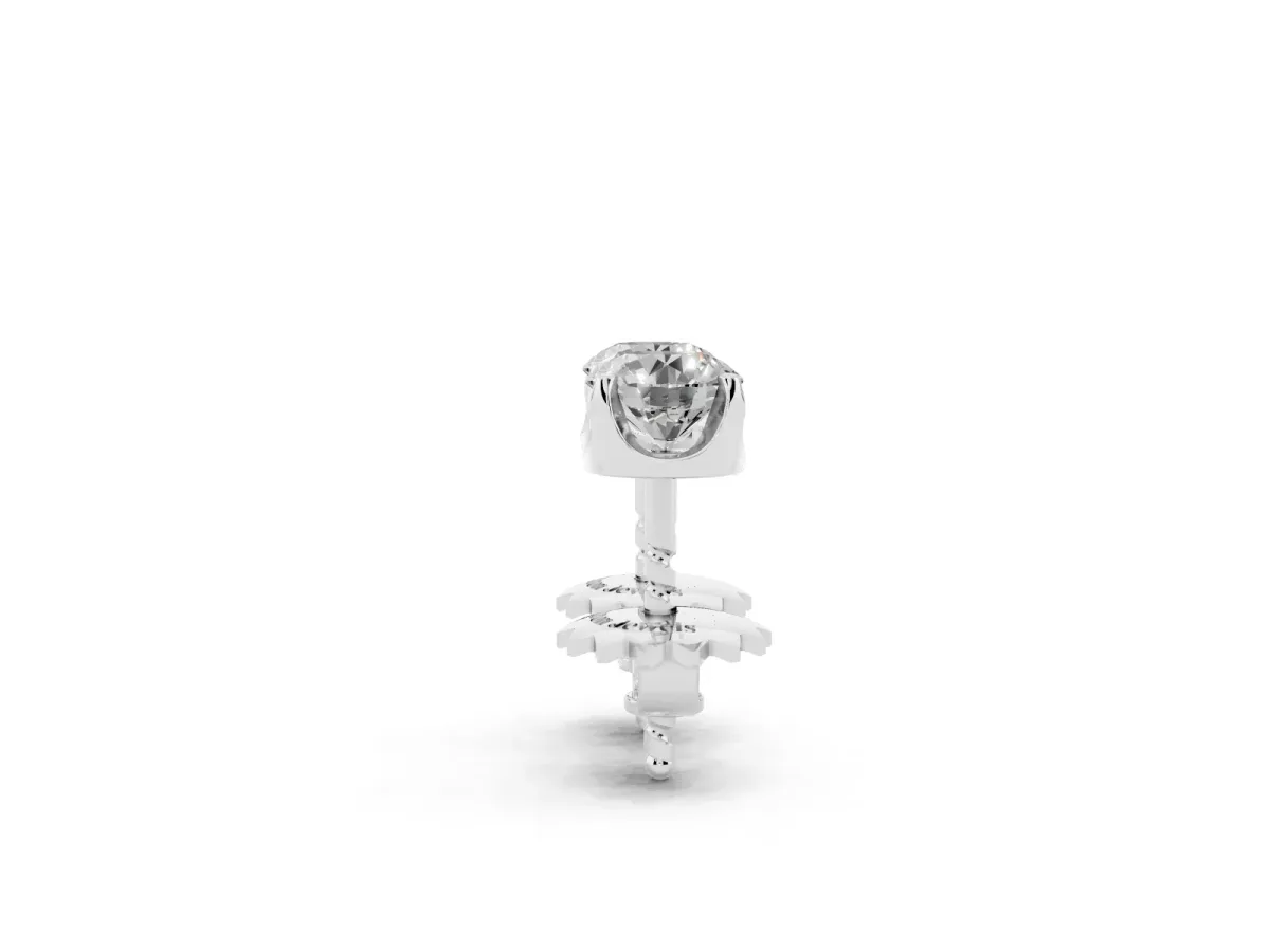 Round Solitaire Diamond Stud Earrings with Four-Prong Basket Setting Silver