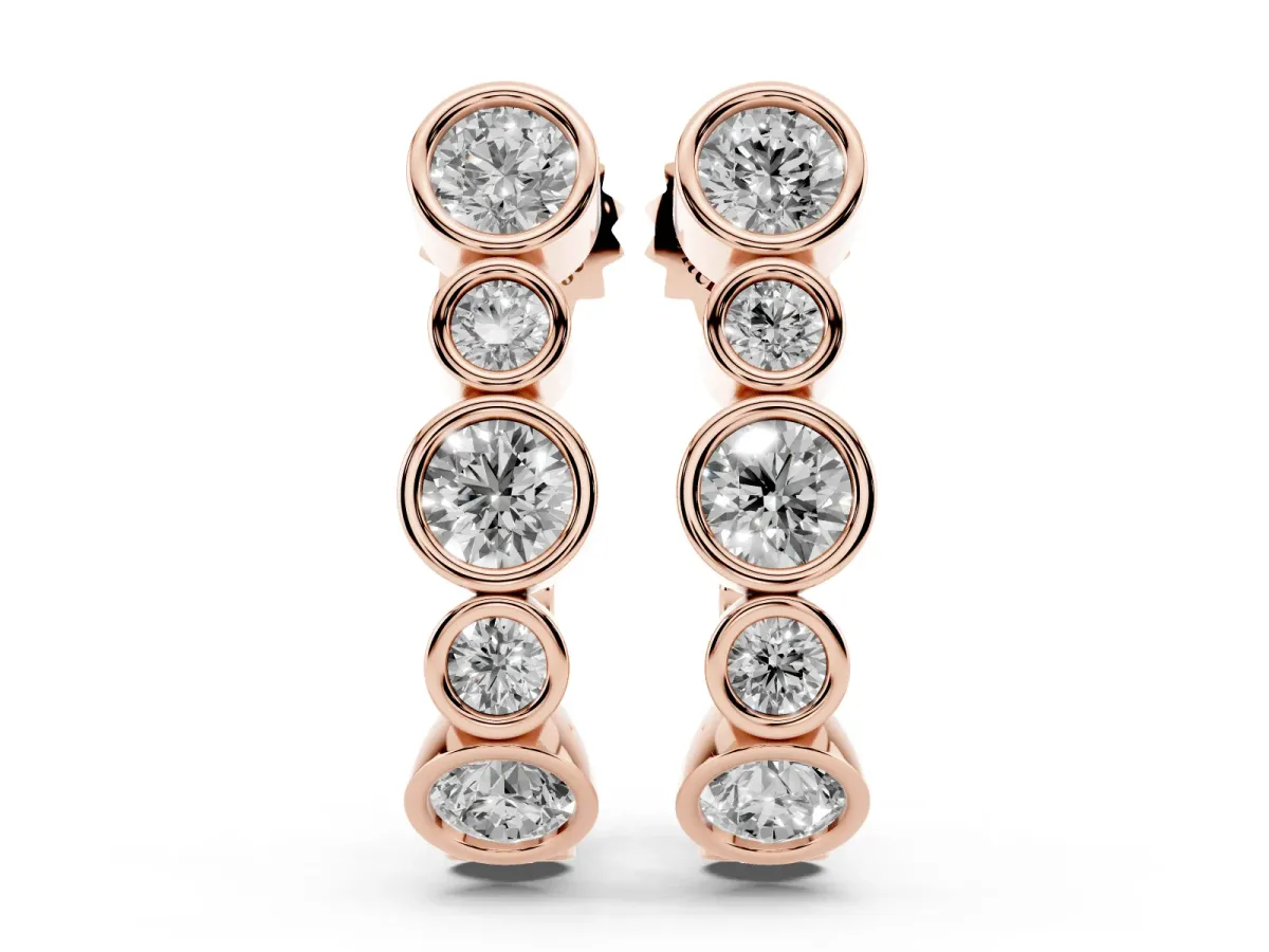 Bezel Set Round Diamond Hoop Earrings Rose gold