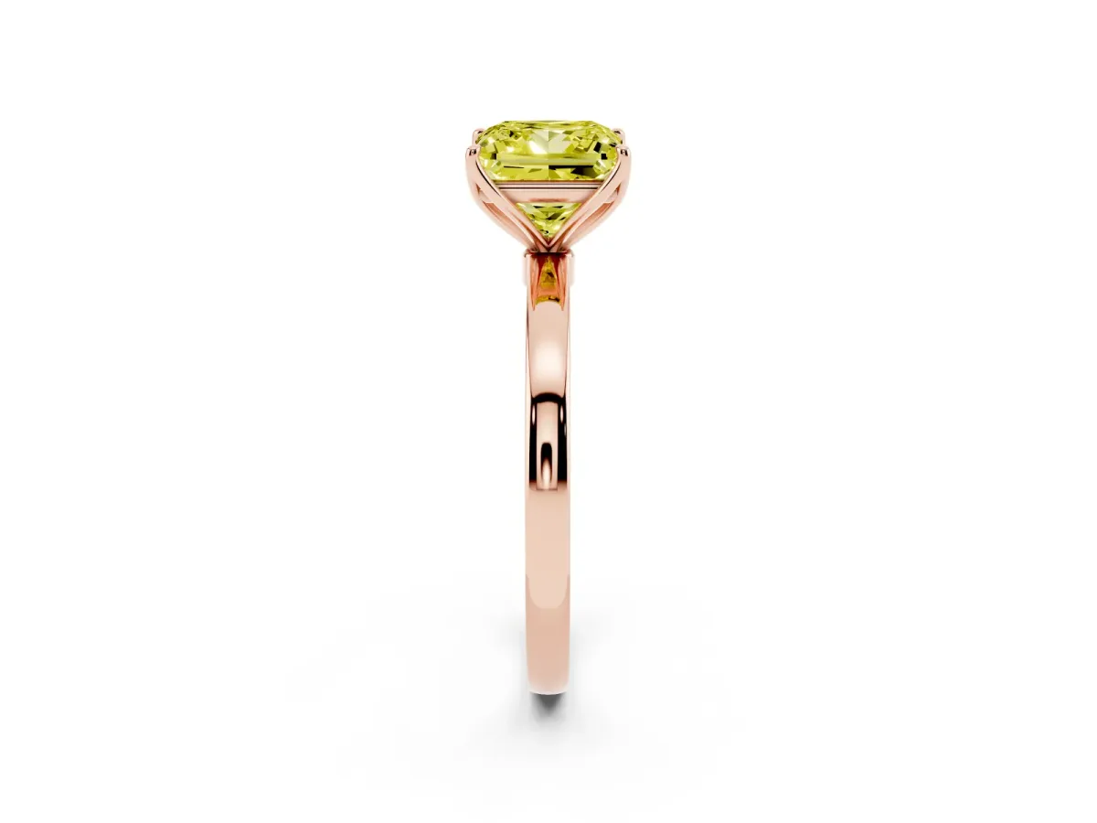 Fancy Yellow Princess Cut Diamond Solitaire Ring with Thin Band and Prong Setting Rose gold