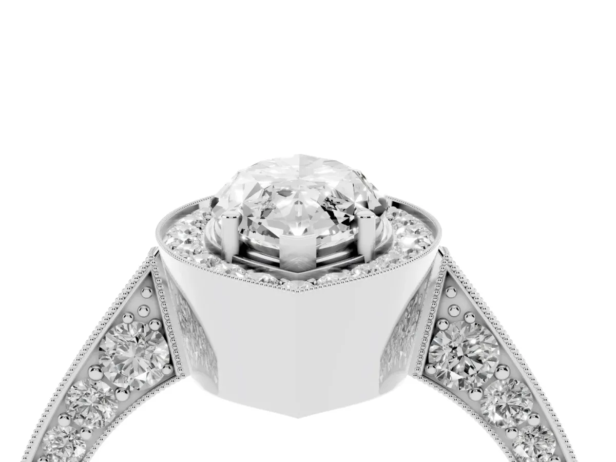 Marquise Cut Halo Diamond Engagement Ring with Split Shank Band and Four-Prong Setting Silver