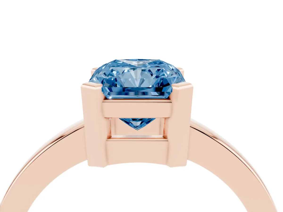 Fancy Blue Radiant Cut Cut Solitaire Ring with Four-Prong Setting and Classic Band Rose gold