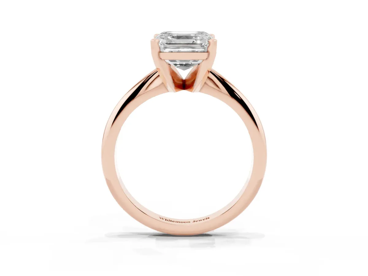 Asscher Cut Cut Solitaire Ring with Four-Prong Setting on a Classic Band Rose gold