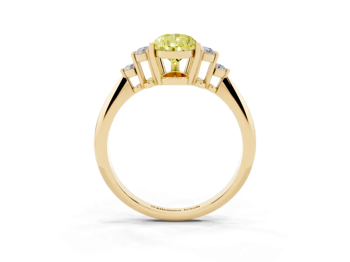 Fancy Yellow Pear Cut Cut Diamond Cluster Ring with Solitaire Band and Four-Prong Setting Yellow gold