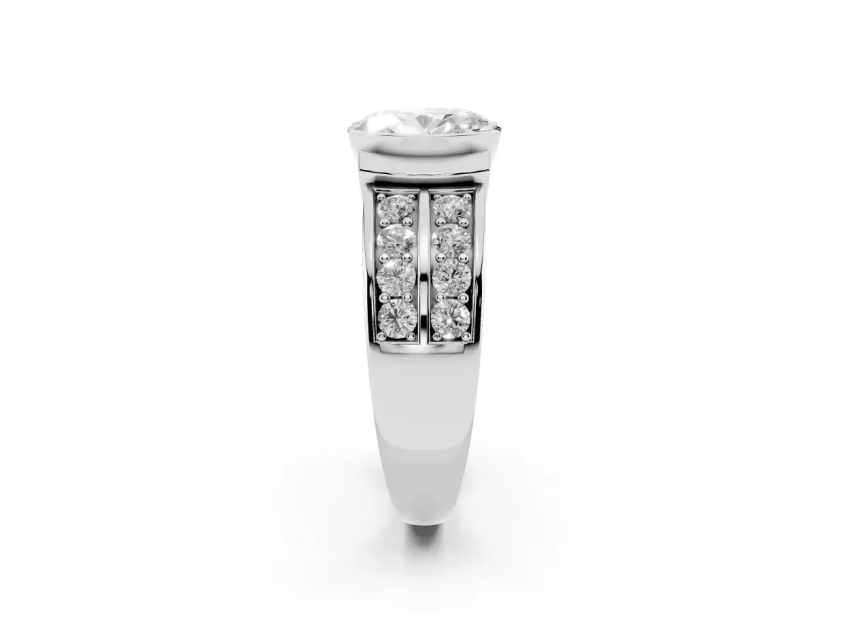 Oval Cut Brilliant Diamond Channel Set Wide Band Ring with Bezel Setting Platinum