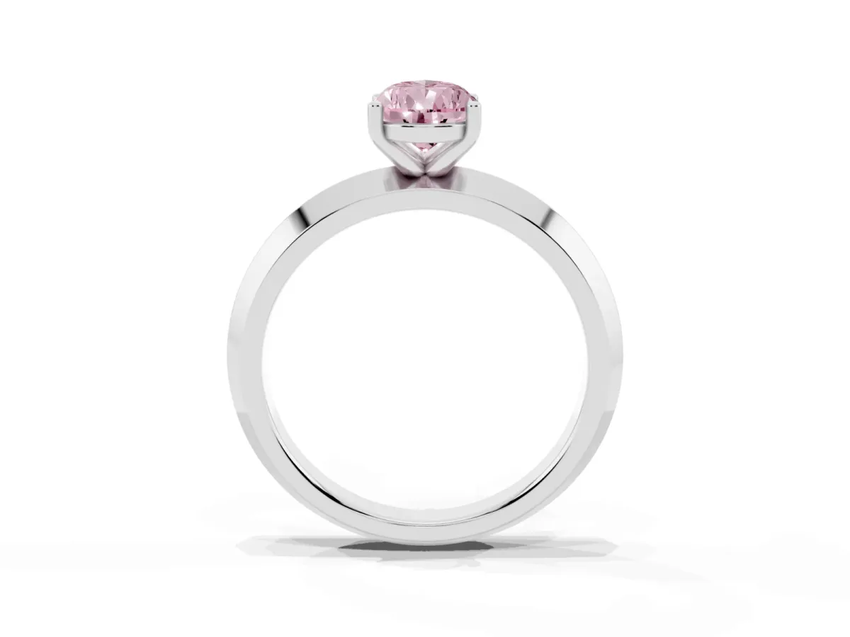 Fancy Pink Pear Cut Cut Solitaire Engagement Ring with Flat Band and Four-Prong Setting Silver
