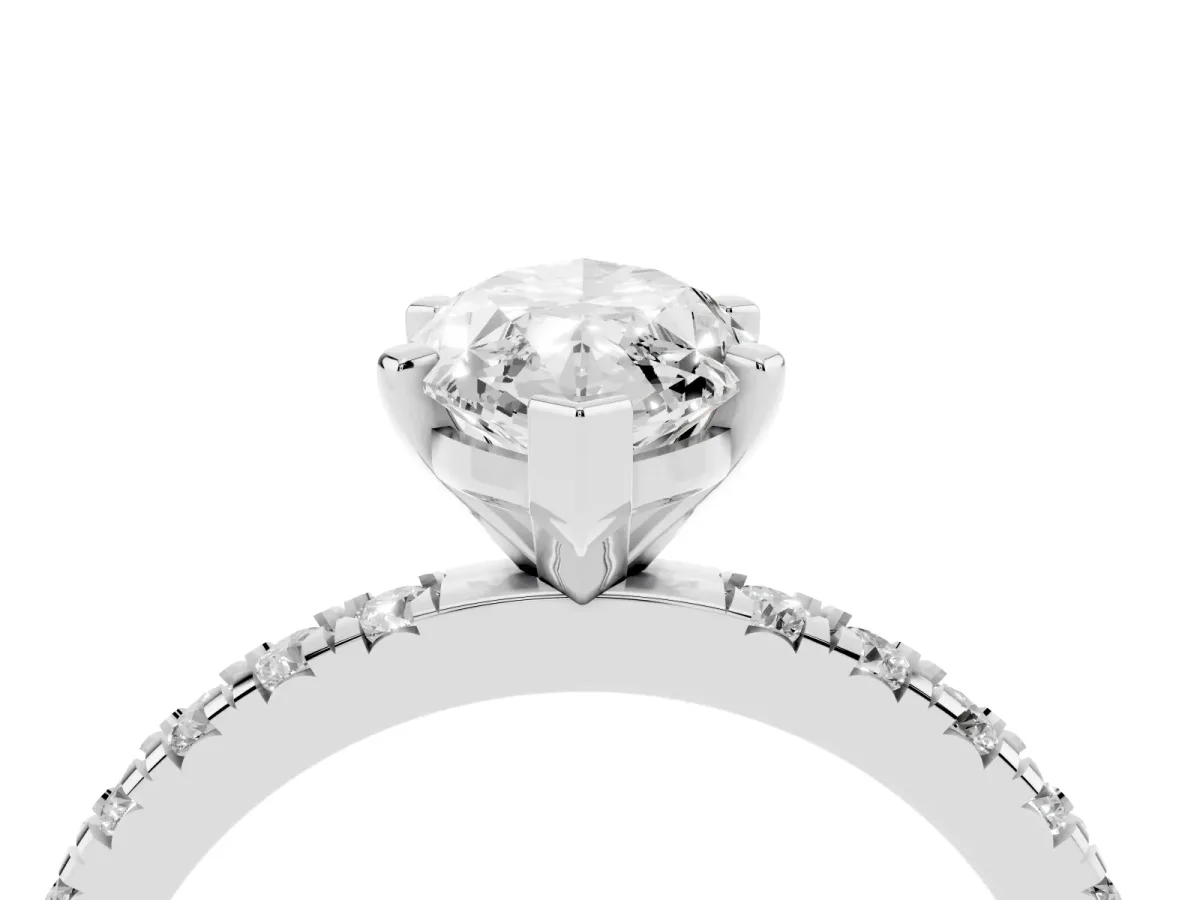 Marquise Cut Diamond Pavé Band Solitaire with Four-Prong Setting Platinum