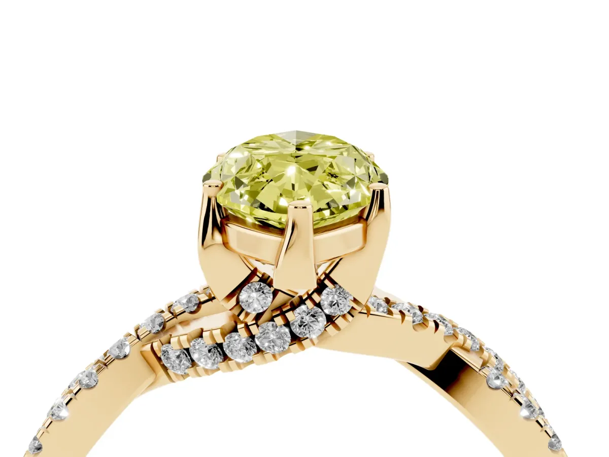 Fancy Yellow Marquise Cut Solitaire Twist Pave Diamond Engagement Ring with Prong Setting Yellow gold