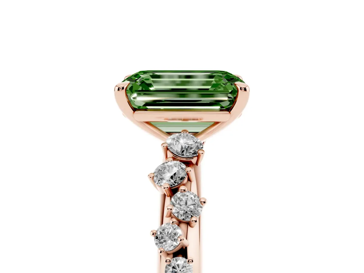 Fancy Green Emerald Cut Diamond Cluster Prong-Set Solitaire Ring Rose gold