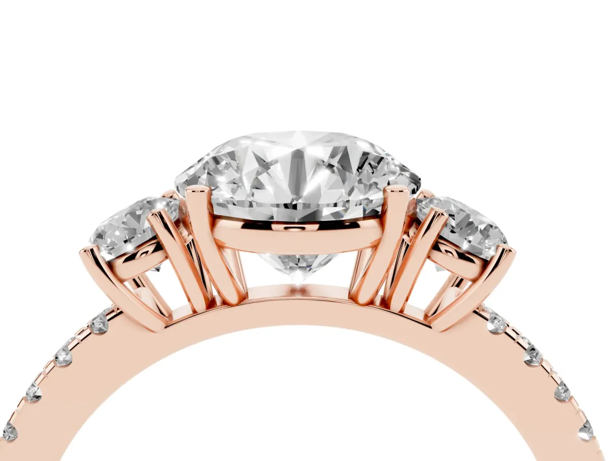 Three-Stone Round Cut Cut Diamond Pavé Band with Prong Setting Rose gold