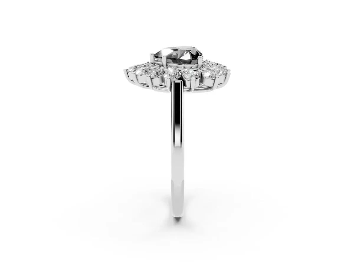 Fancy Black Heart Cut Diamond Floral Double Halo Engagement Ring with Prong Setting Silver