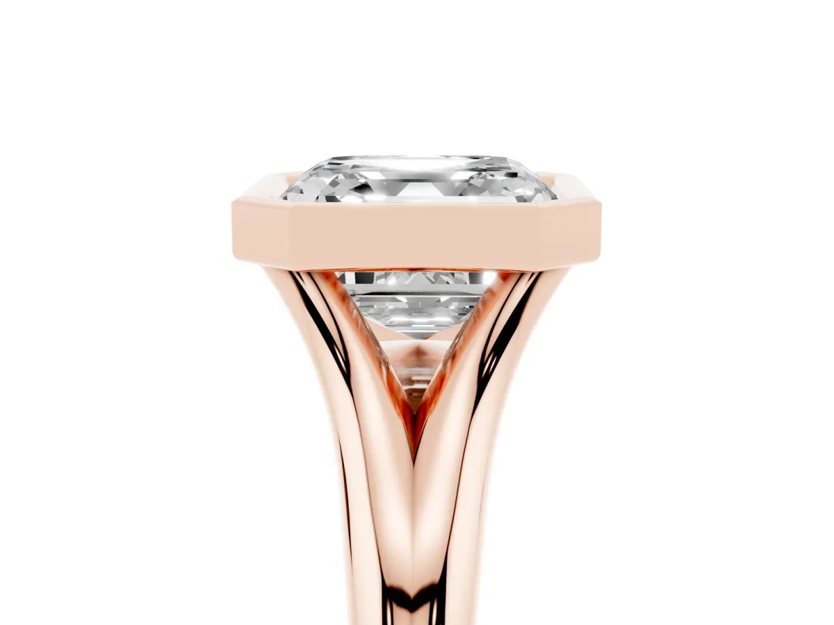 Bezel Set Asscher Cut Solitaire Diamond Ring with Smooth Band Rose gold