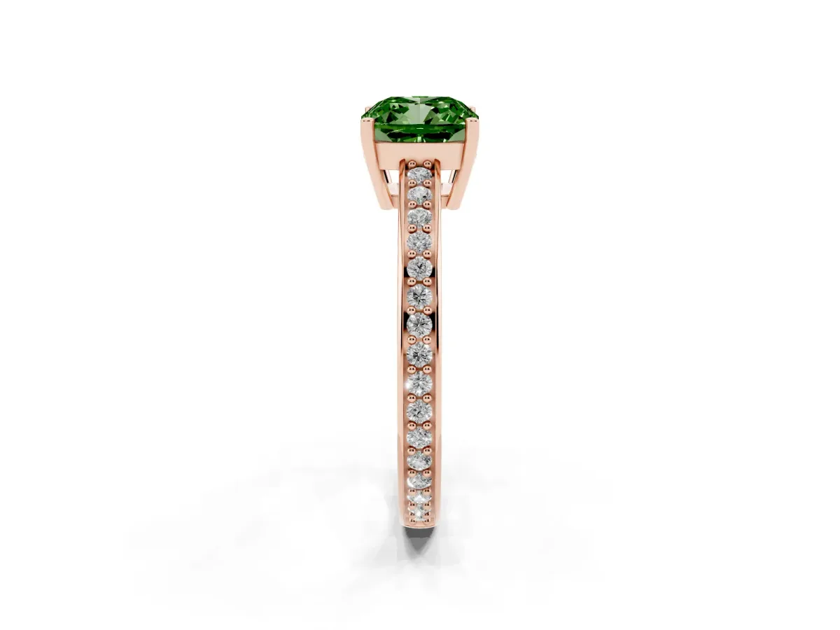 Fancy Green Cushion Cut Solitaire Pavé Band Prong Setting Ring Rose gold