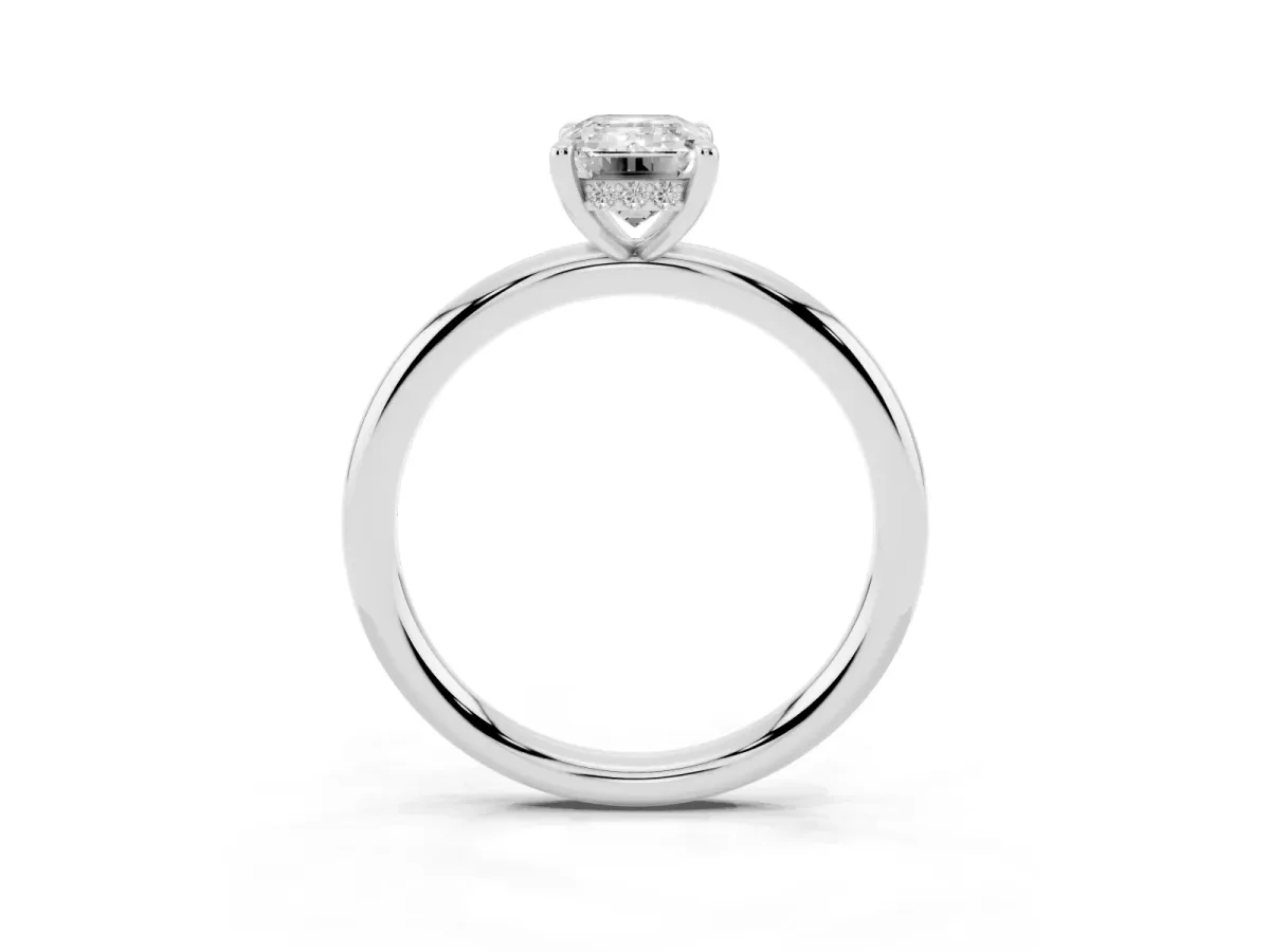 Emerald Cut Diamond Solitaire Ring with Thin Band and Four-Prong Setting White gold