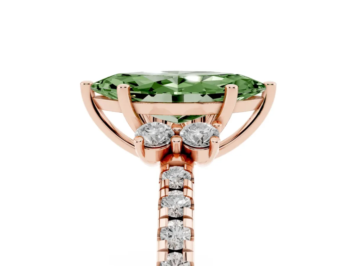 Fancy Green Marquise Cut Diamond Three-Stone Pave Band with Four-Prong Setting Rose gold