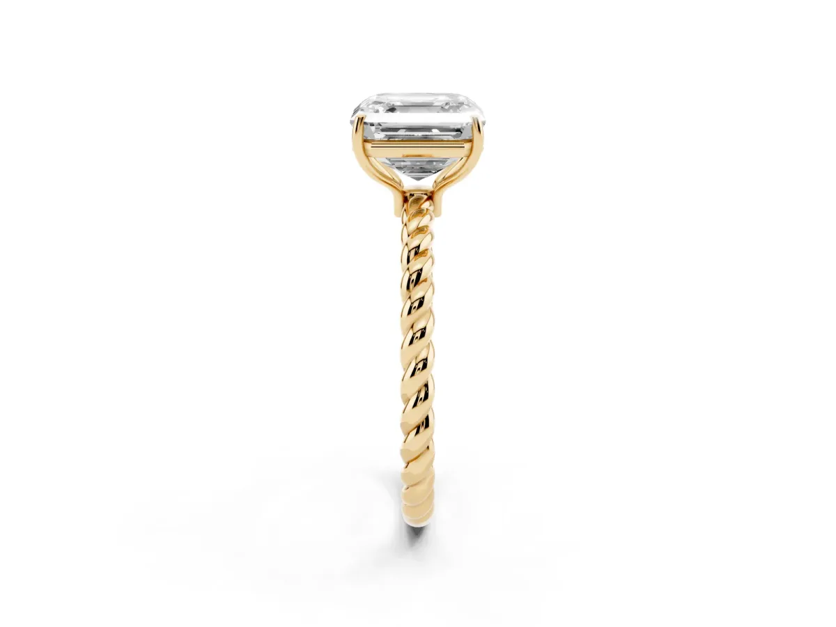 Asscher Cut Solitaire Twisted Band 4-Prong Ring Yellow gold