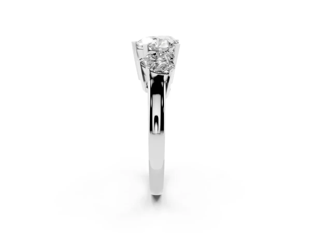 Three-Stone Heart Cut Cut Diamond Ring with Channel Set Band and Four-Prong Setting White gold
