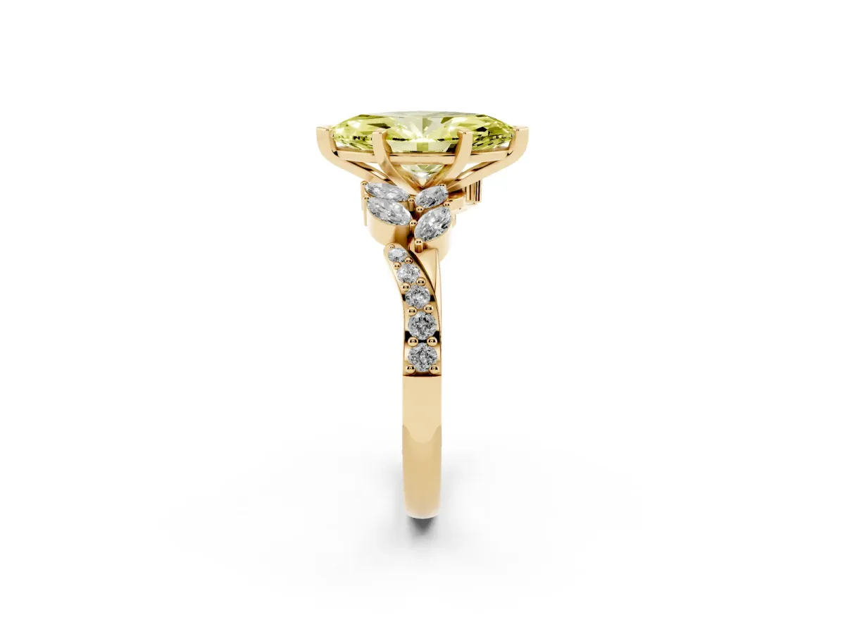 Fancy Yellow Marquise Cut Solitaire Marquise Twist Band with Six-Prong Setting Yellow gold