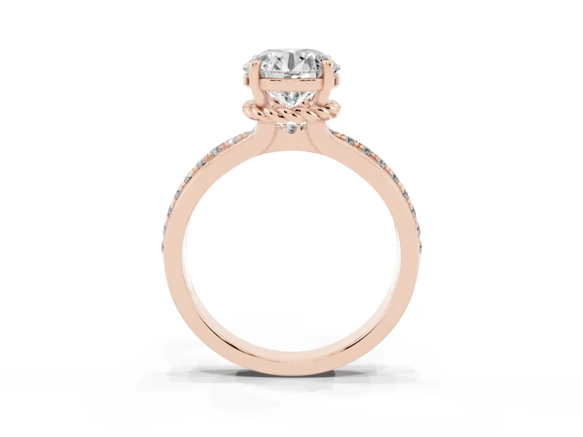 Round Cut Solitaire Diamond Ring with Channel Set Band and Six-Prong Setting Rose gold