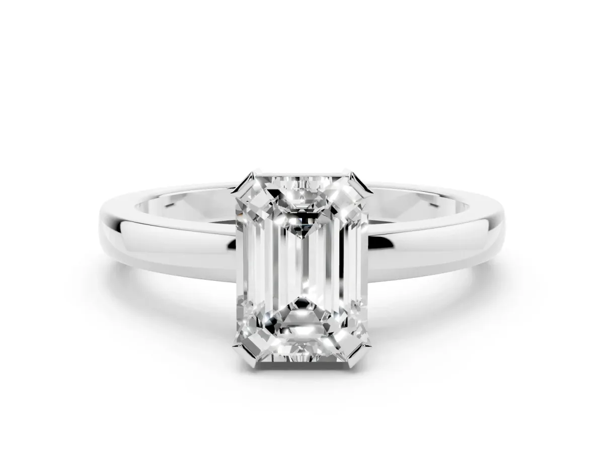 Emerald Cut Cut Solitaire Ring with Four-Prong Setting and Classic Band Platinum