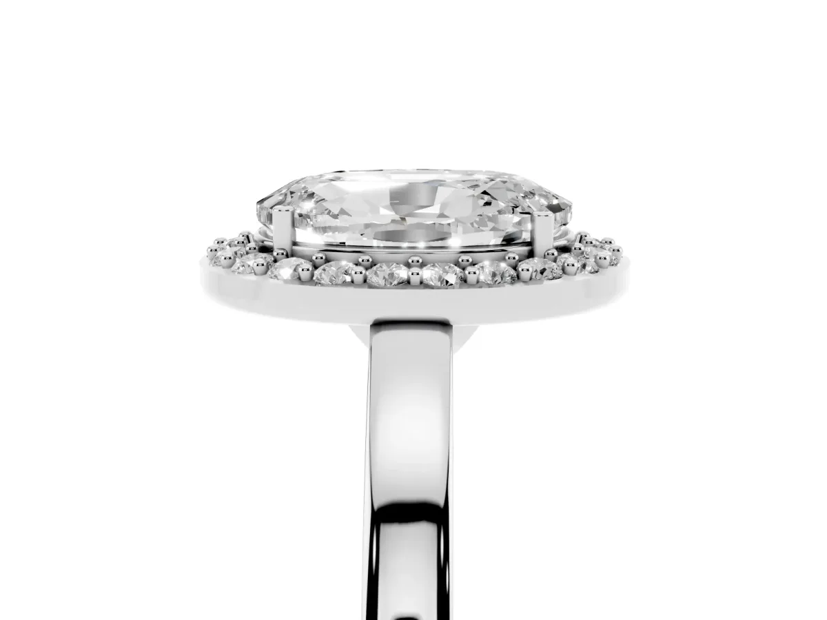 Oval Cut Halo Diamond Ring with Solitaire Band and Prong Setting Silver