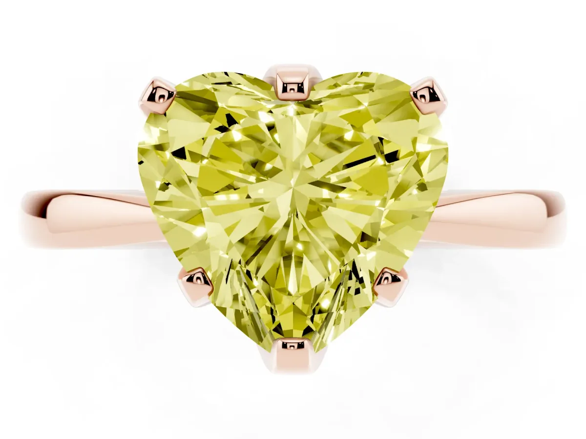 Fancy Yellow Heart Cut Solitaire Engagement Ring with Six-Prong Setting and Tapered Band Rose gold