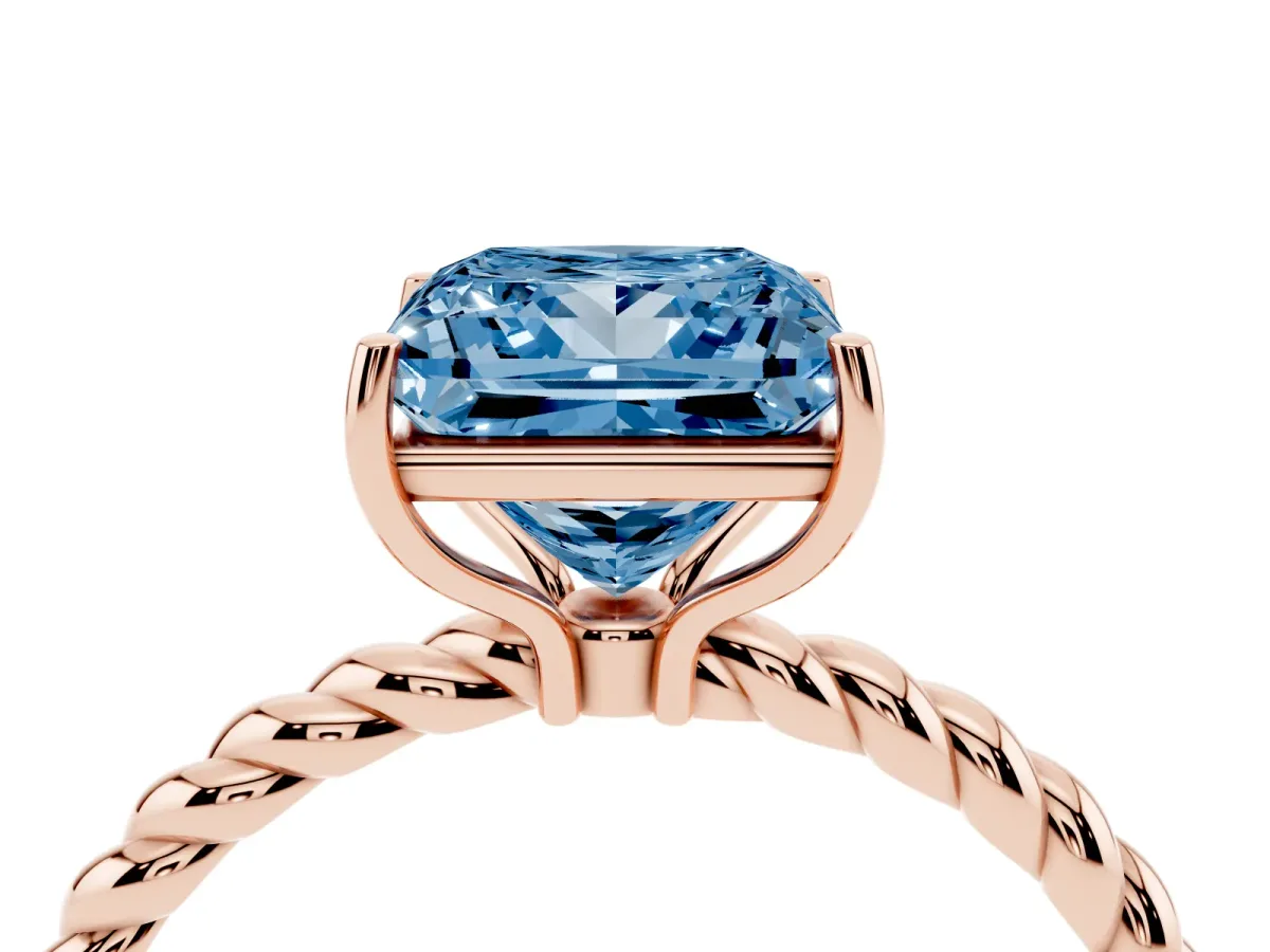 Fancy Blue Princess Cut Solitaire Twisted Band 4-Prong Ring Rose gold