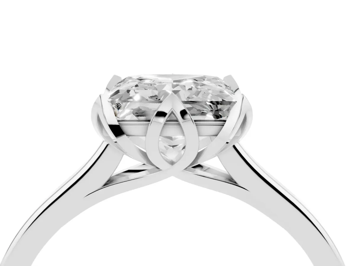 Princess Cut Diamond Solitaire Ring with Flower Prong Setting and Classic Band Silver