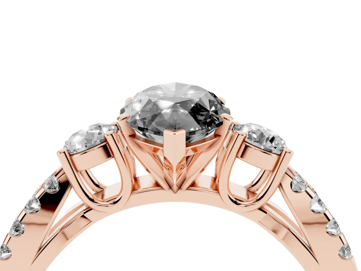 Fancy Black Marquise Cut Diamond Three-Stone Ring with Pavé Split Shank and Four-Prong Setting Rose gold