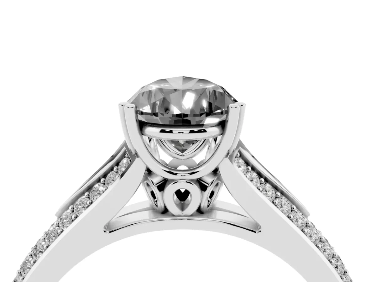 Fancy Black Pear Cut Diamond Split Shank Engagement Ring with Pavé Band Silver