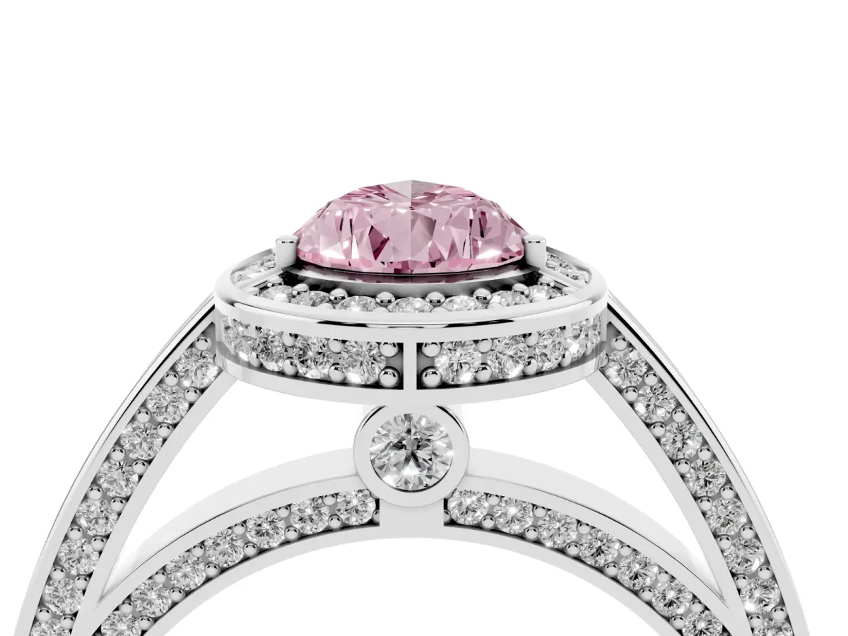 Fancy Pink Pear Cut Cut Halo Pave Split Shank Prong Setting Ring Platinum
