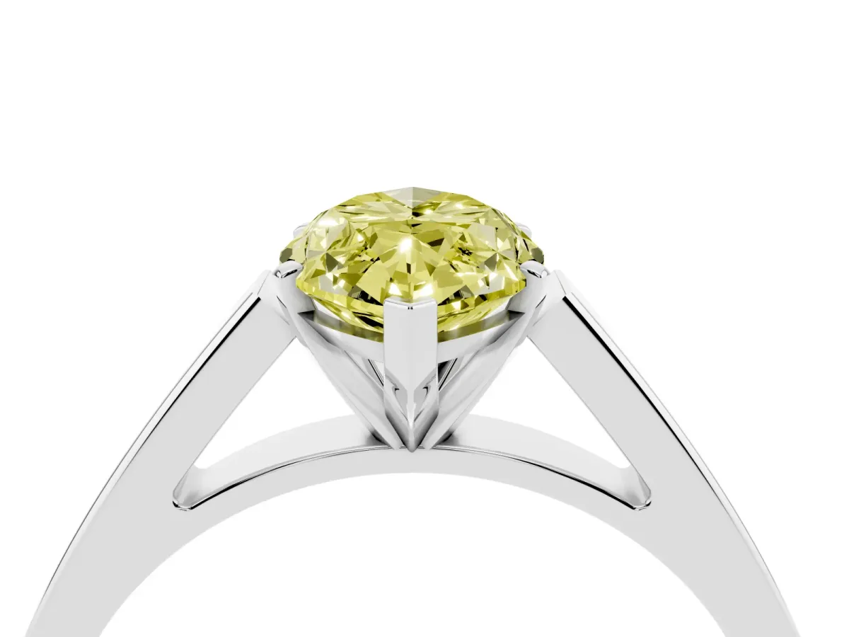 Fancy Yellow Marquise Cut Solitaire Engagement Ring with Four-Prong Setting and Tapered Band White gold