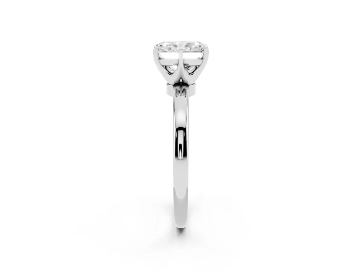Radiant Cut Solitaire Diamond Ring with Six-Prong Setting on a Classic Band Platinum